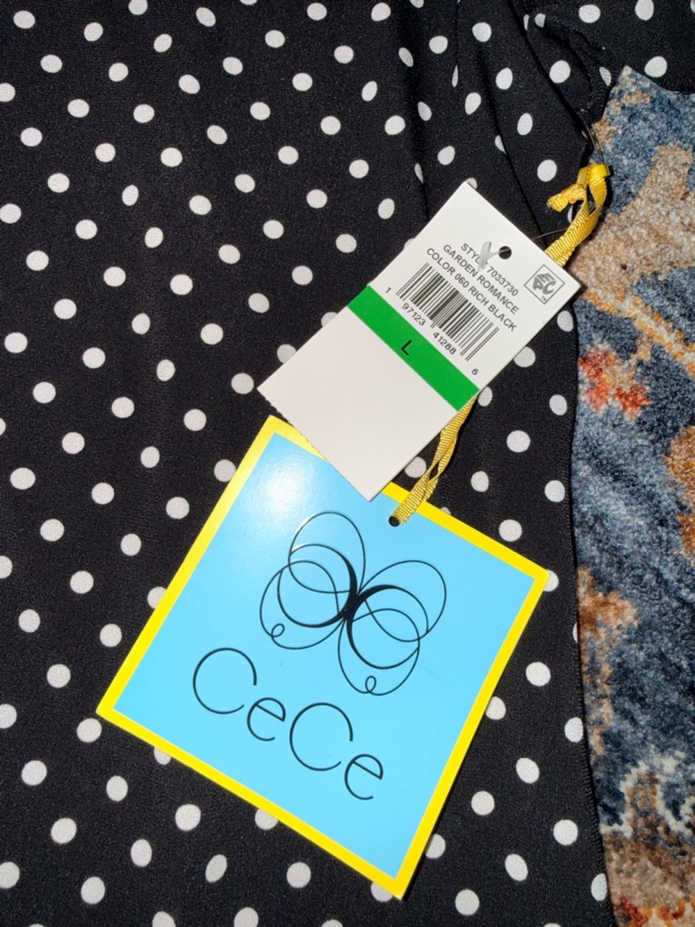 CeCe Black and White Polka Dot Puff Sleeve Dress - Picture 2 of 2